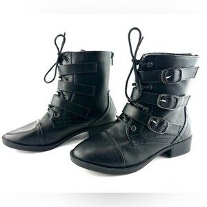 NWOT Charlotte Russe Black Combat, Silver Buckle Boots Sz 6